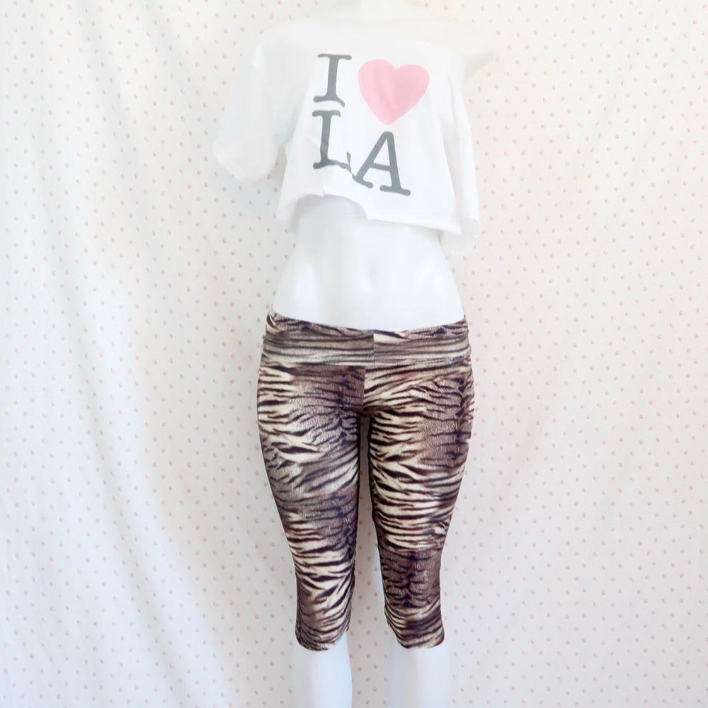 vintage y2k zebra print capri leggings animal print 2000s